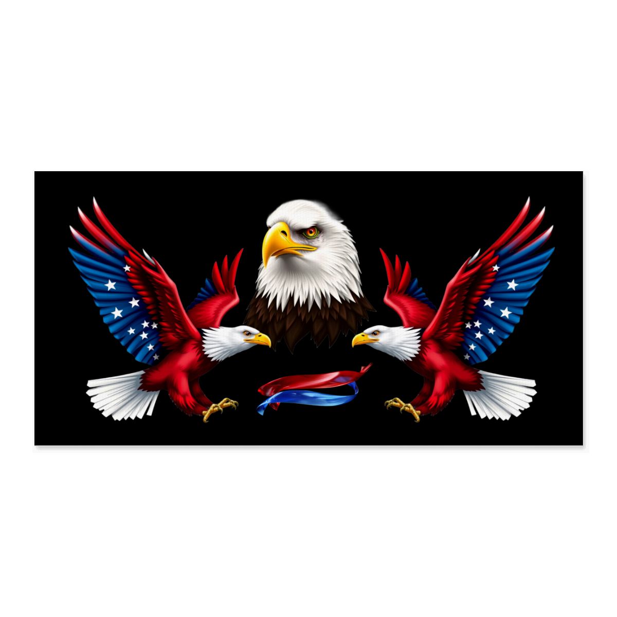 60″X30″ Eagles- American Flag, Canvas Fabric Wall Art Print, (USA)
