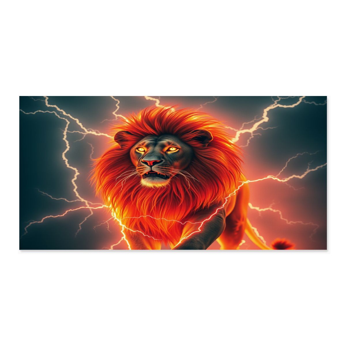 Big 60″X30, Charging Lion, New Canvas Fabric Wall Art Print, (USA)